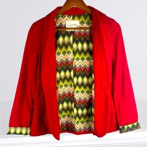 Red Blazer Jacket Size Small 100% cotton Lining Contrasting fully lined